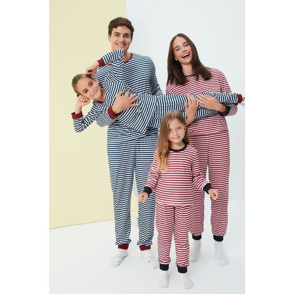 Trendyol Trendyol Blue Men Regular Fit Knitted Pajamas Set Family Combination