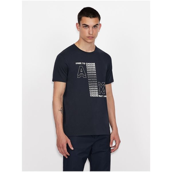 Armani Dark blue men's T-shirt with Armani Exchange print - Men's