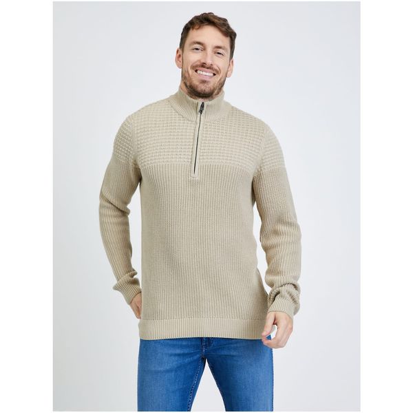 Blend Men's Beige Ribbed Sweater Blend - Men's