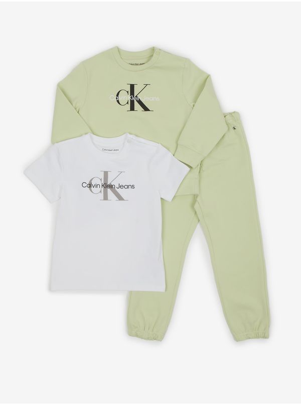 Calvin Klein Calvin Klein Set of girls' T-shirt, sweatshirt and sweatpants in white and green Ca - Girls
