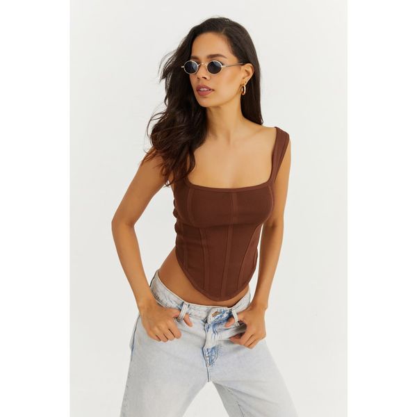 Cool & Sexy Cool & Sexy Women's Brown Back Zippered Crop Blouse