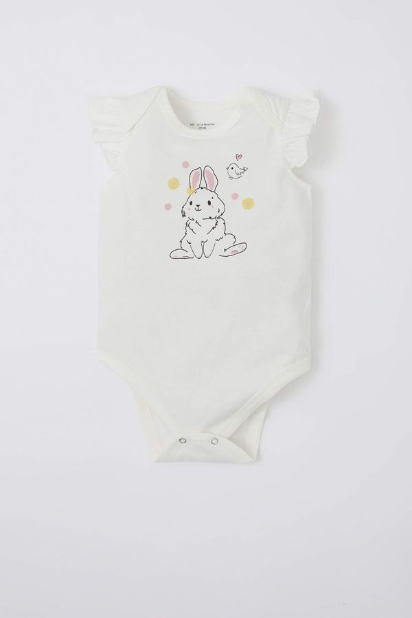 DEFACTO DEFACTO Baby Girl Rabbit Printed Newborn Short Sleeve Cotton Snap Body