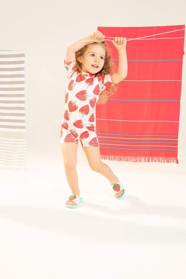 DEFACTO DEFACTO Baby Girl Strawberry Patterned Short Sleeve Jumpsuit Swimwear