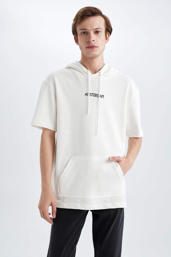 DEFACTO DEFACTO Boxy Fit Hooded Printed T-Shirt