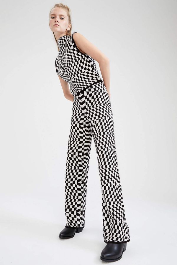DEFACTO DEFACTO Checker Pattern Wide Leg Palazzo Relax Fit Knitwear Trousers