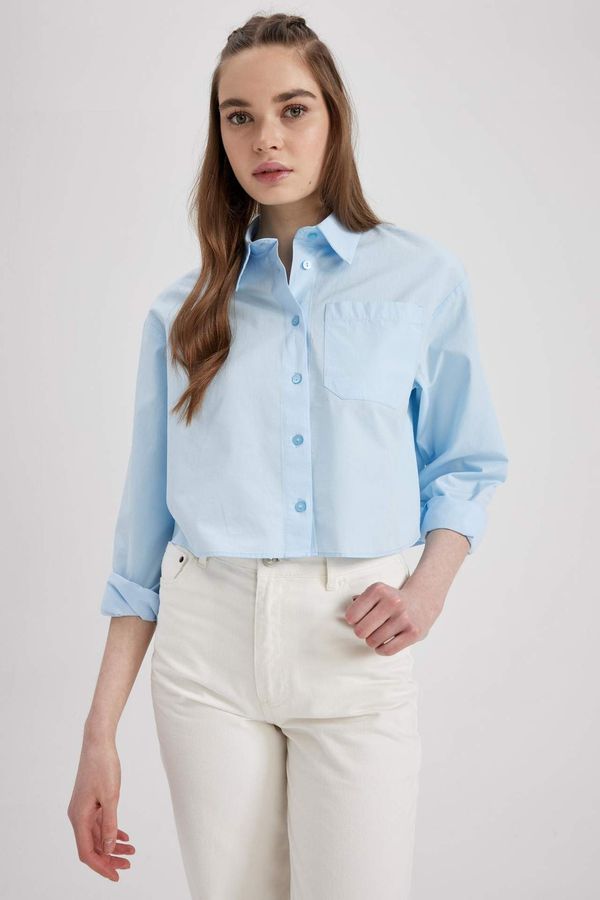 DEFACTO DEFACTO Coool Crop Top Shirt Collar Long Sleeve Shirt