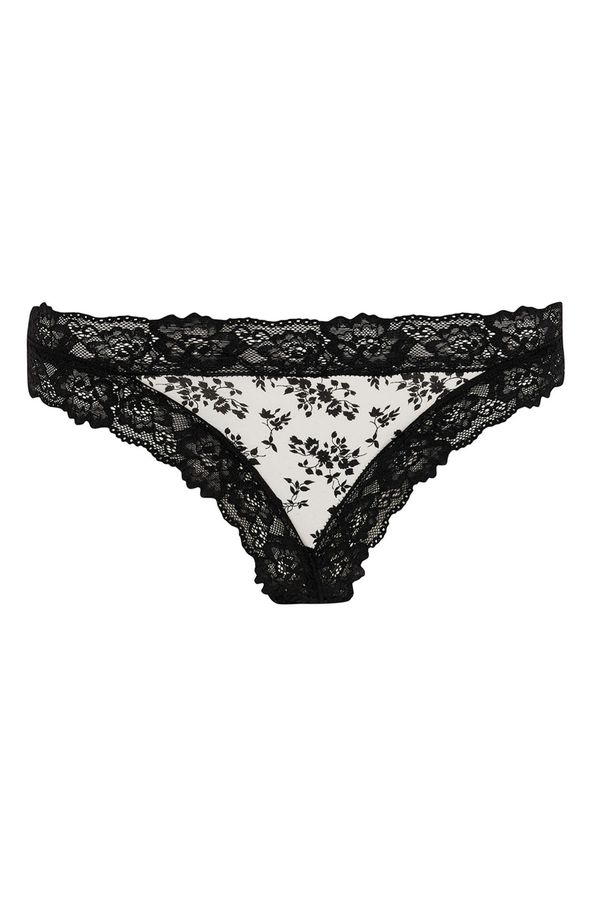DEFACTO DEFACTO Fall In Love Lace and Tulle Detailed Floral Pattern Brazilian Panties