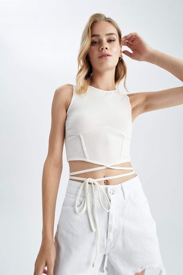 DEFACTO DEFACTO Fitted Belt and Corset Detailed Camisole Crop Top