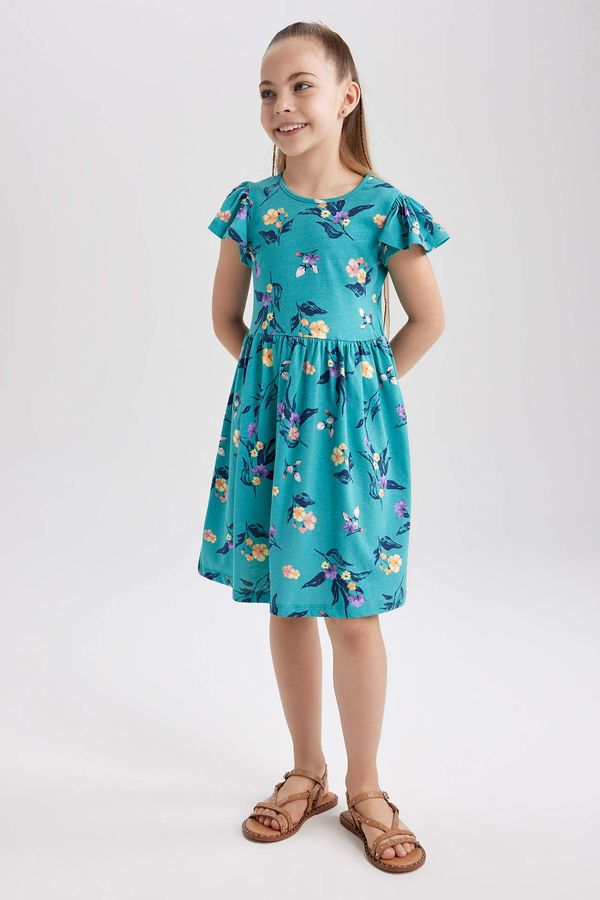 DEFACTO DEFACTO Girl Patterned Short Sleeve Combed Cotton Dress