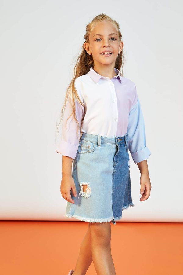 DEFACTO DEFACTO Girl Regular Fit Ripped Color Block Jean Skirt