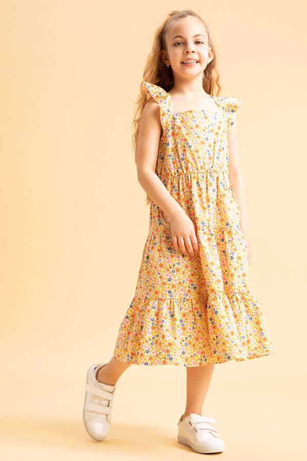 DEFACTO DEFACTO Girl Sleeveless Frill Detail Floral Print Maxi Dress