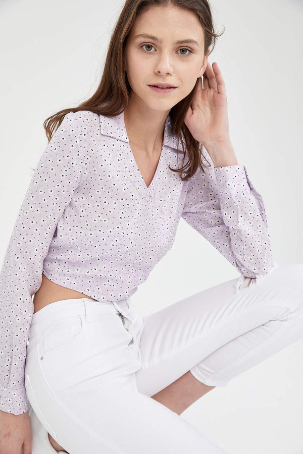 DEFACTO DEFACTO Long-Sleeved Fitted Floral Print Wrap Blouse