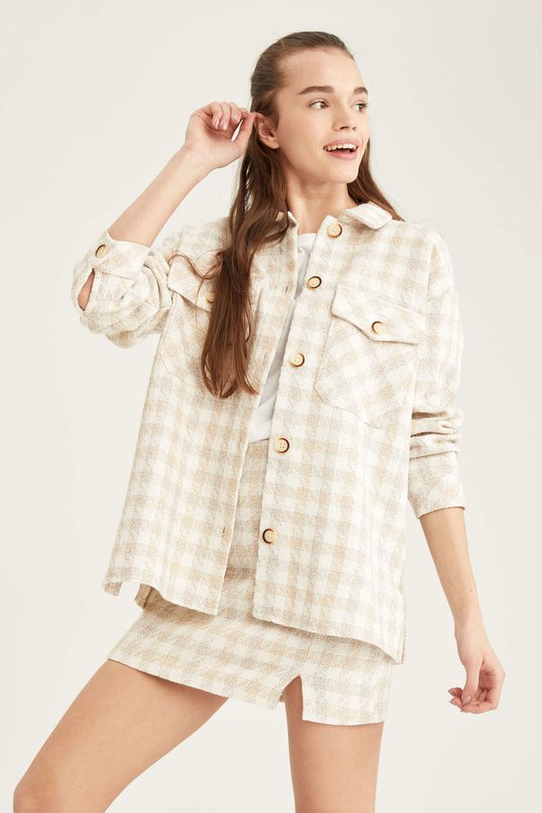 DEFACTO DEFACTO Long-Sleeved Shirt Neck Chequered Tunic