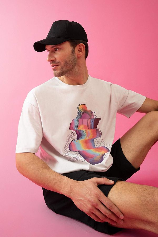 DEFACTO DEFACTO Oversize Fit Colour Block Unicorn Print T-Shirt