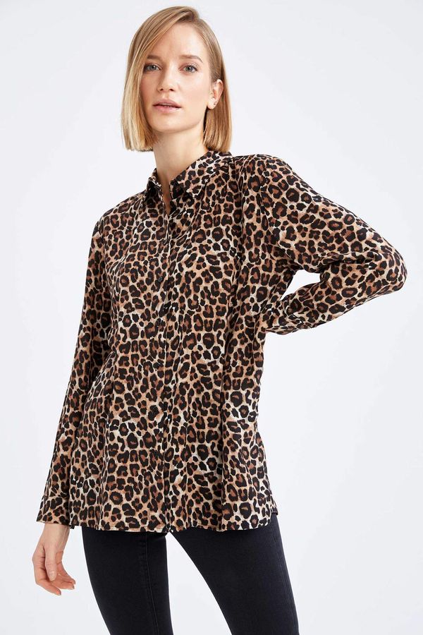 DEFACTO DEFACTO Oversize Fit Long Sleeve Leopard Print Shirt