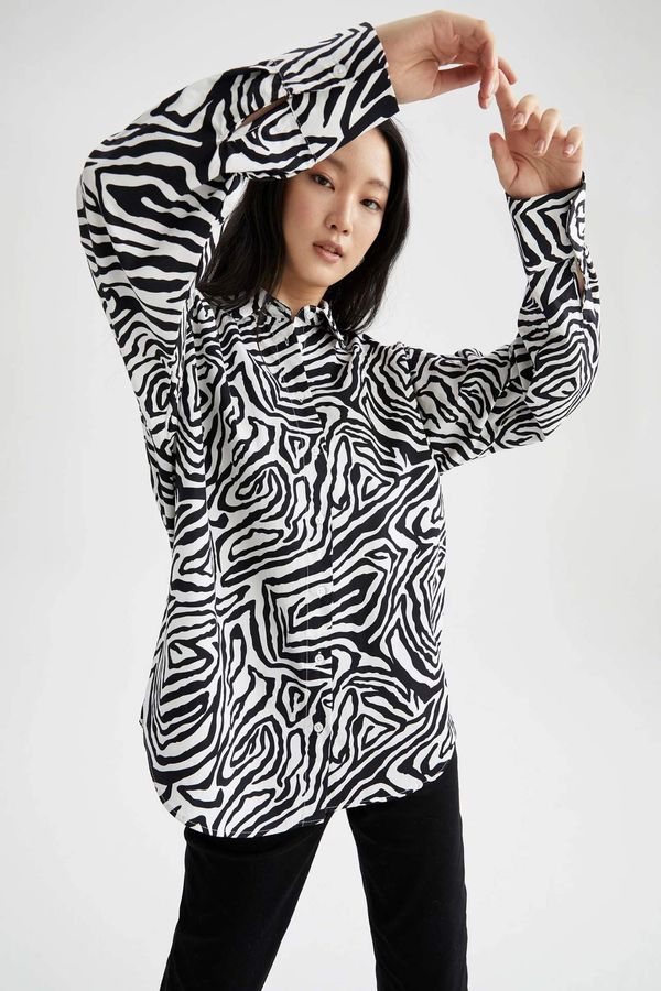 DEFACTO DEFACTO Oversize Fit Long Sleeve Zebra Print Shirt
