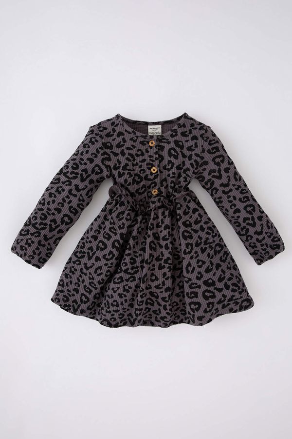 DEFACTO DEFACTO Regular Fit Leopard Long Sleeve Knitted Dress