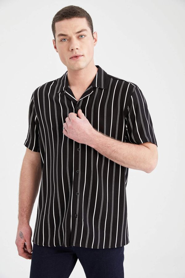 DEFACTO DEFACTO Regular Fit Short Sleeve Striped Viscose Shirt