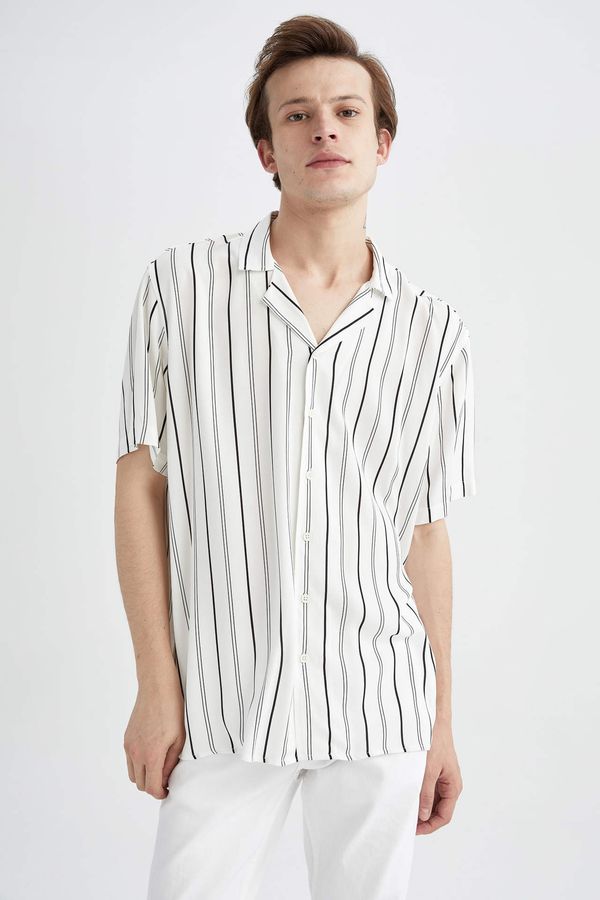 DEFACTO DEFACTO Regular Fit Short Sleeve Striped Viscose Shirt