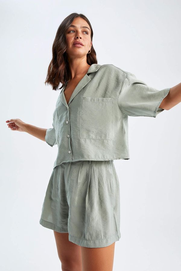 DEFACTO DEFACTO Relax Fit Pyjamas Collar modal Short Sleeve Shirt