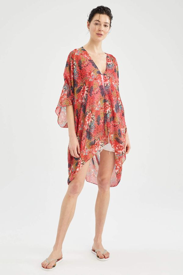 DEFACTO DEFACTO Tropical Patterned Belted Summer Kimono