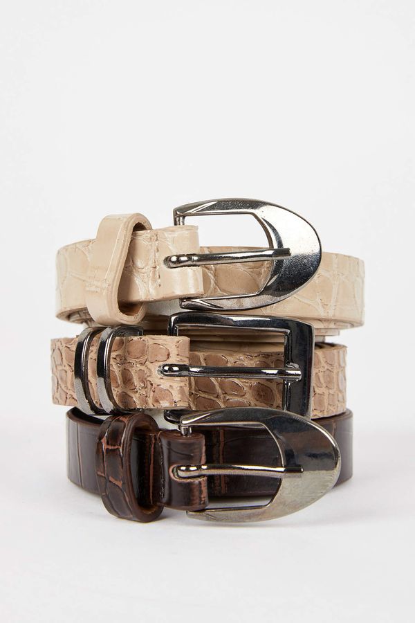 DEFACTO DEFACTO Women's Rectangle Buckle Faux Leather 3-pack Belt
