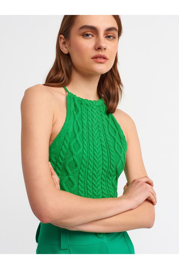 Dilvin Dilvin 10152 Lace-Up Knitwear Singlet-Green