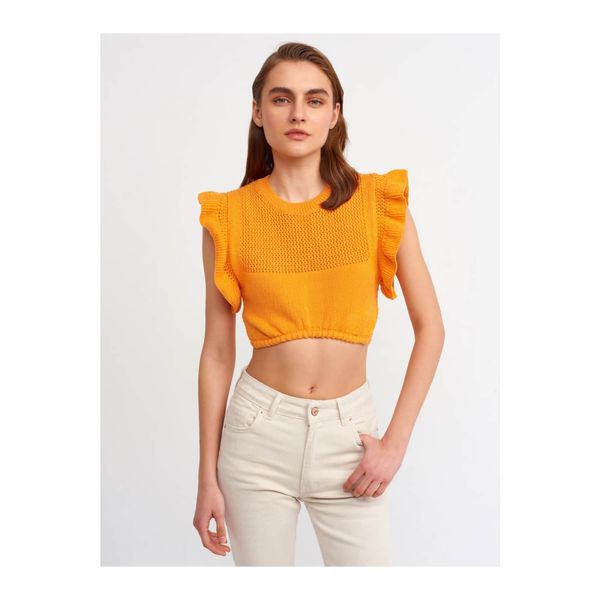 Dilvin Dilvin 10176 Ruffle Sleeve Crop Sweater-orange