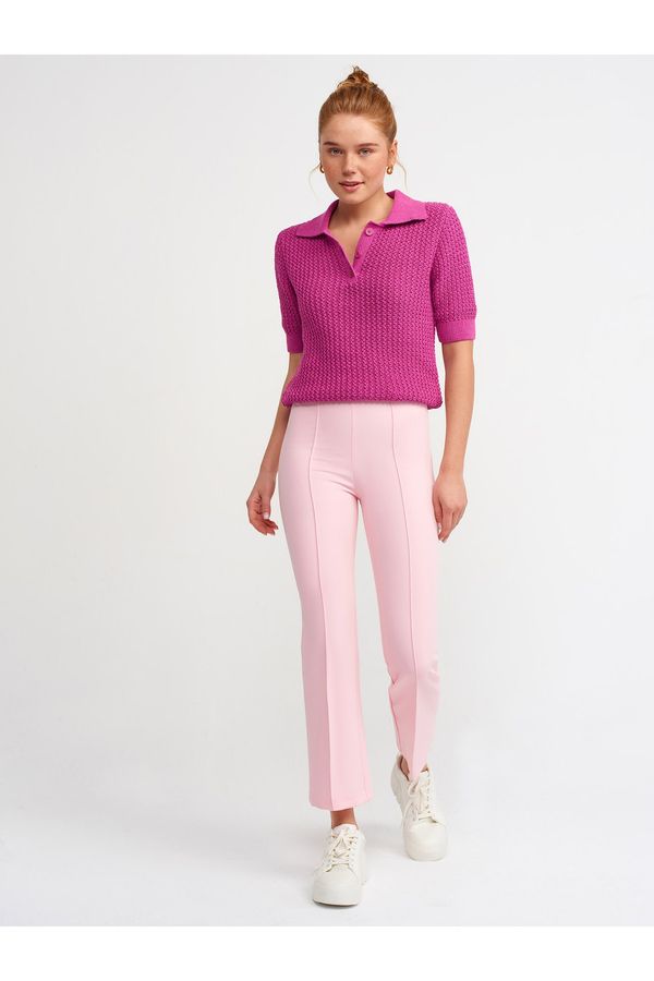 Dilvin Dilvin 4990 Fancy Stitched Lightweight Flared Trousers-pink