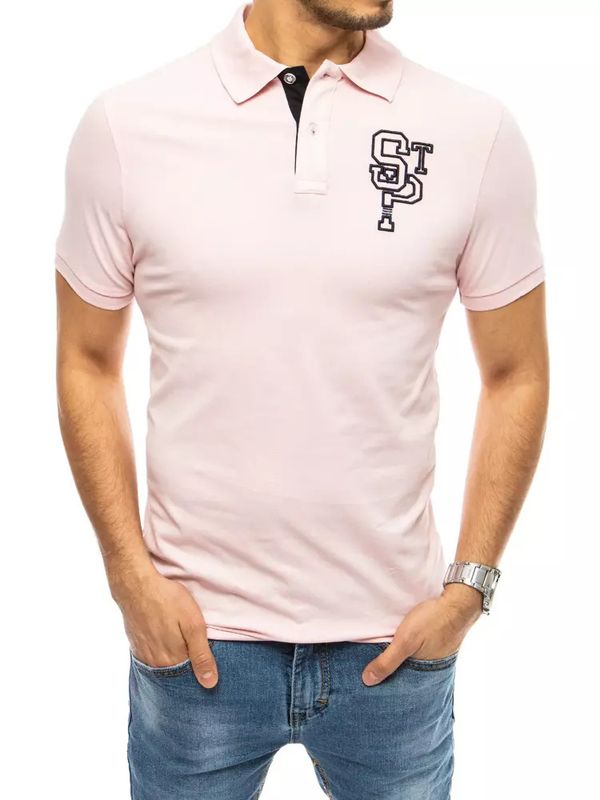 DStreet Męska koszulka polo z haftem różowym Dstreet