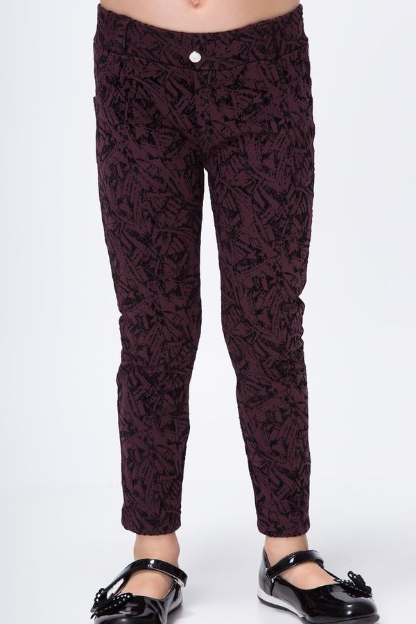 FASARDI Brown girls' trousers with black patterns