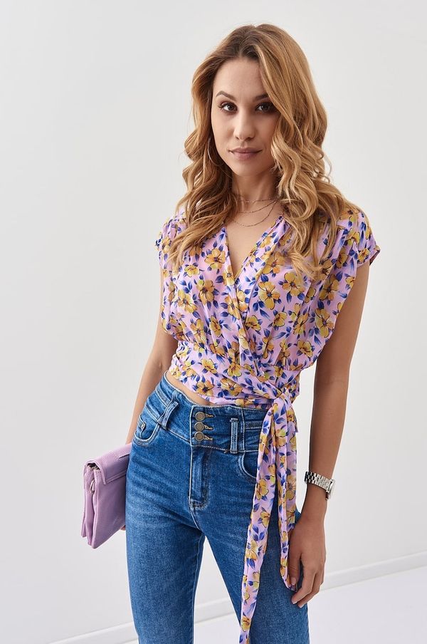 FASARDI Chiffon blouse with floral print lilac-yellow