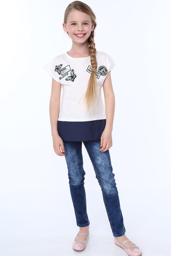 FASARDI Dívčí tričko z kombinovaných materiálů, krémová