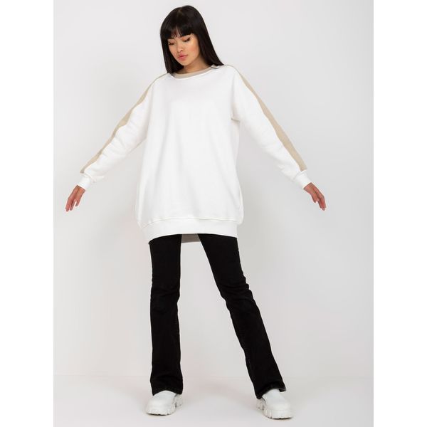 Fashionhunters Basic white and beige sweatshirt tunic, oversized RUE PARIS cut