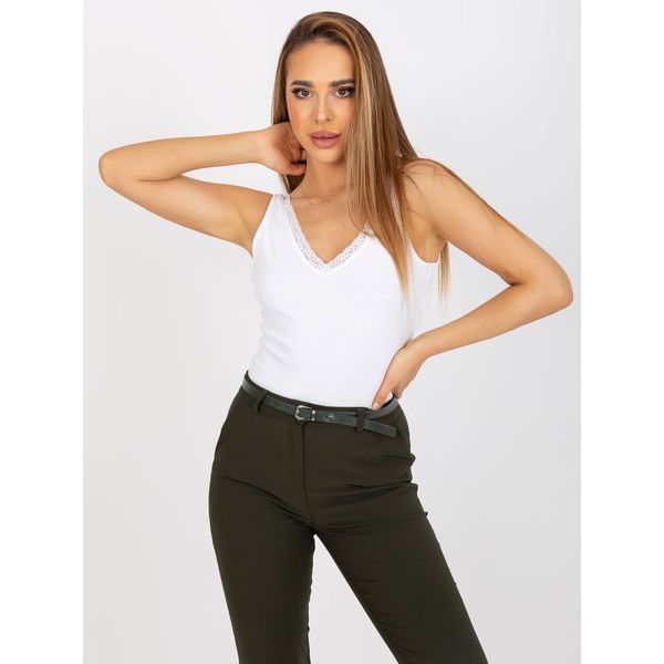 Fashionhunters Basic white ribbed top in RUE PARIS cotton