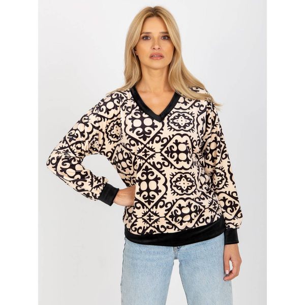 Fashionhunters Beige and black patterned velor blouse from RUE PARIS