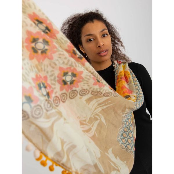 Fashionhunters Beige and yellow women's scarf with a print