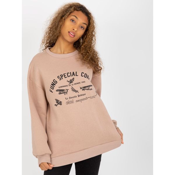 Fashionhunters Beige sweatshirt with a printed design without a hood