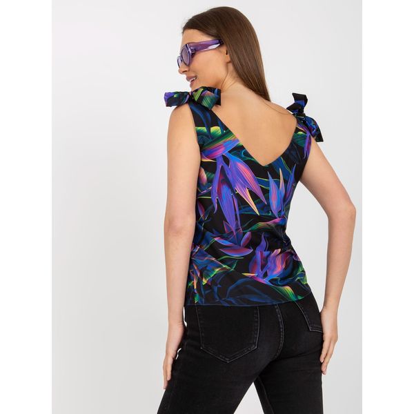 Fashionhunters Black and purple top with RUE PARIS prints