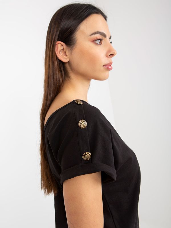 Fashionhunters Black blouse with buttons on sleeves by OCH BELLA