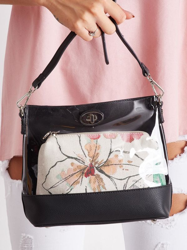Fashionhunters Black handbag with cosmetic bag