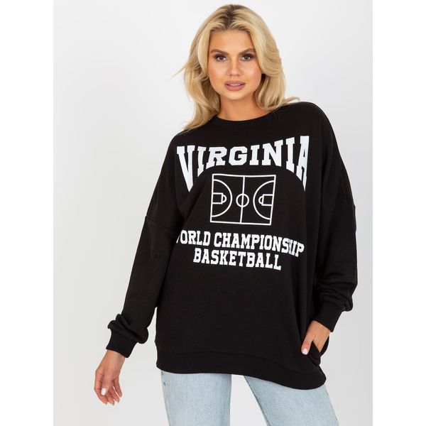 Fashionhunters Black loose fit sweatshirt with a print and a round neckline
