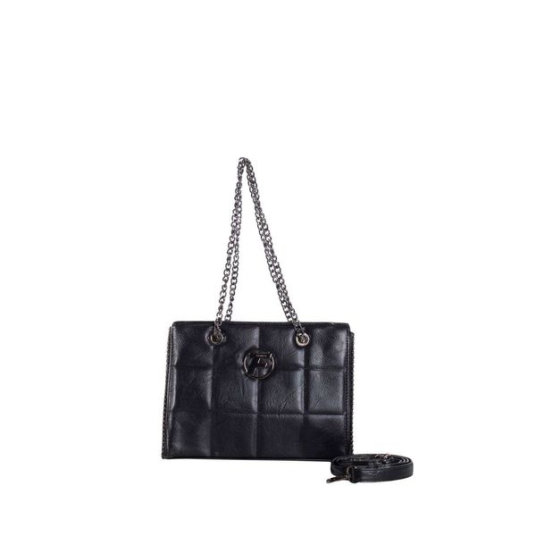 Fashionhunters Black quilted shoulder bag with chains