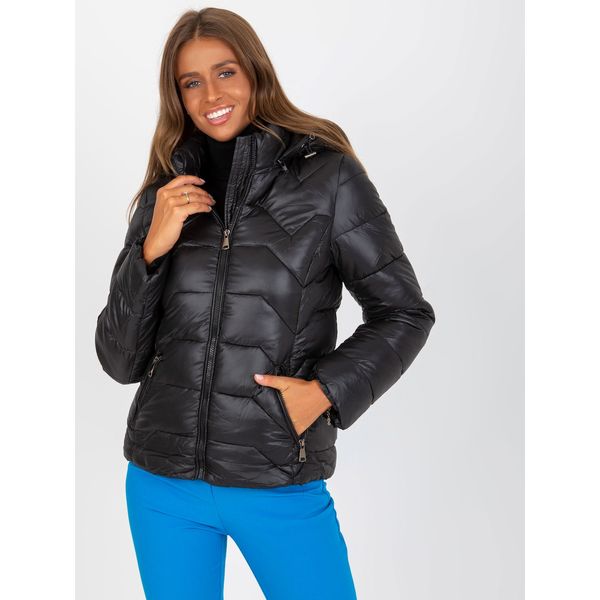 Fashionhunters Black quilted transitional jacket with a hood