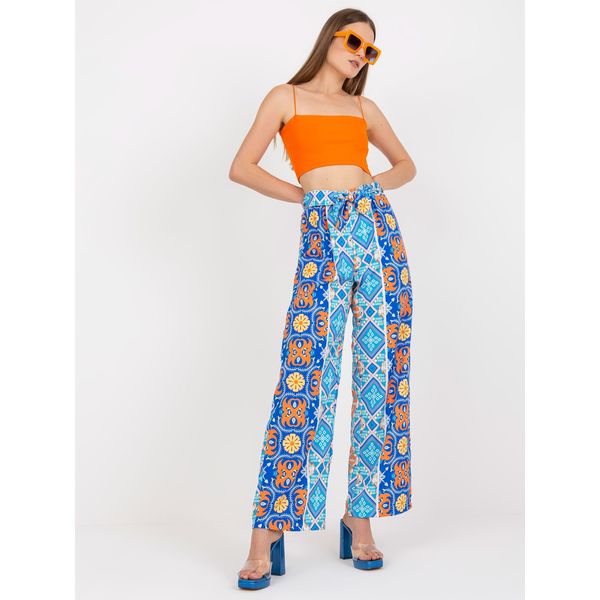 Fashionhunters Blue wide trousers with a pattern in the fabric