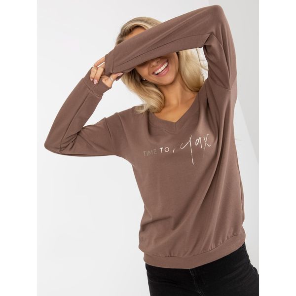 Fashionhunters Brown cotton sweatshirt without a hood with an inscription