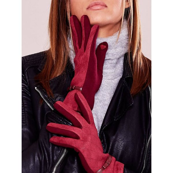 Fashionhunters Ciepłe rękawice bordowe z ażurowym wzorem