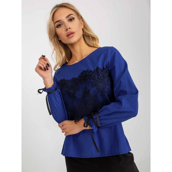 Fashionhunters Cobalt blue formal blouse with a lace insert