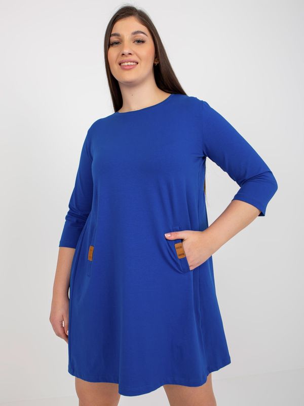 Fashionhunters Cobalt blue plus size minidress with Dalenne pockets