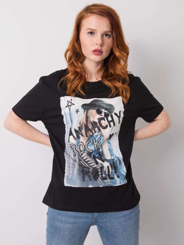 Fashionhunters Czarny damski t-shirt z bawełny